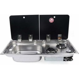 Table de Cuisson Gaz 2x Brûleurs Cuisinière à gaz 2 brûleurs Evier Combo avec Couvercle Plaque de