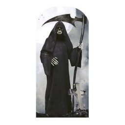 Figurine en carton taille réelle - Passe-tête - Halloween - La Faucheuse avec fond gris - Hauteur