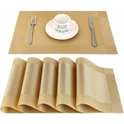 Lot de 6 Doré)Sets de Table pvc Antidérapant Lavable Résiste à la chaleur Rectangulaire Vinyle Set