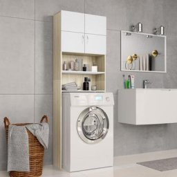 Meuble wc Armoire wc - Meuble de salle de bain Blanc et chêne sonoma 64x25,5x190 cm BV426558