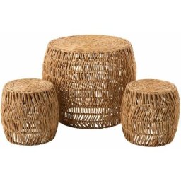 Set table + 2 tabourets maurice ronde jacynthe d'eau naturel - Beige