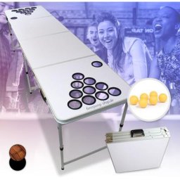 Beercup - Backspin Beer Pong Table set White diy Poignées de transport Porte-balles 6 balles - Blanc