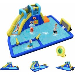 Château Gonflable Foot avec Toboggan et Pistolet à Eau, Aire de Jeux Aquatique pour Enfants Plus de
