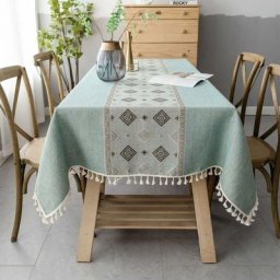 Nappe rectangulaire lavable en coton et lin Nappe lavable à pampilles Infroissable et