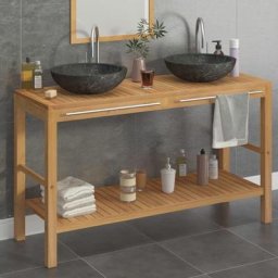 UNIQUEArmoire de toilette en teck solide avec lavabos en marbre Noir51 Kg,Magnifique & Montage