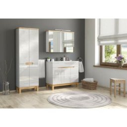 Ensemble complet salle de bain avec meuble vasque 100 cm + 2 éléments - Cintra White - Livraison