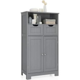 Meuble de Salle de Bain avec 1 Compartiment, 2 Tiroirs, 1 Armoire à 2 Etagères, Commode Pratique et