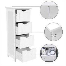 Dyhf - Buffet de Salle de Bain en Bois avec 4 tiroirs, Porte d'armoire, Salon, Cuisine, Couloir,