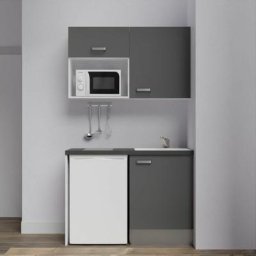 Kitchenette K07L-PT - 120 cm avec plan de travail et évier, emplacements frigo et micro-ondesFaçade
