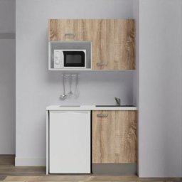 Kitchenette K07L-PT - 120 cm avec plan de travail et évier, emplacements frigo et micro-ondesFaçade