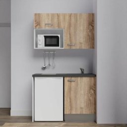Kitchenette K07L-PT - 120 cm avec plan de travail et évier, emplacements frigo et micro-ondesFaçade
