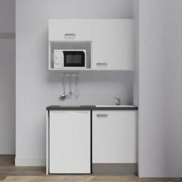 Kitchenette K07L-PT - 120 cm avec plan de travail et évier, emplacements frigo et micro-ondesFaçade