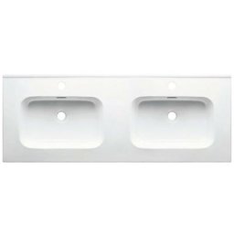 Double vasques en céramique blanche - l 121 x l 46 x h 17 cm - Livraison gratuite - Blanc