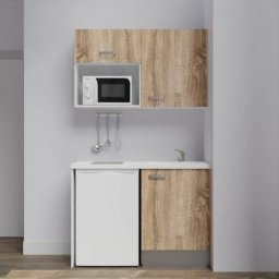 Kitchenette K07L-PT - 120 cm avec plan de travail et évier, emplacements frigo et micro-ondesFaçade