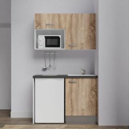 Kitchenette K07L-PT - 120 cm avec plan de travail et évier, emplacements frigo et micro-ondesFaçade