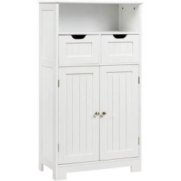 Meuble de Salle de Bain avec 1 Compartiment, 2 Tiroirs, 1 Armoire à 2 Etagères, Commode Pratique et