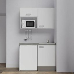 Kitchenette K07L-PT - 120 cm avec plan de travail et évier, emplacements frigo et micro-ondesFaçade