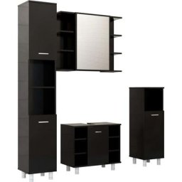 Ensemble de meubles de salle de bain 4 pcs Noir Aggloméré vidaXL - Black