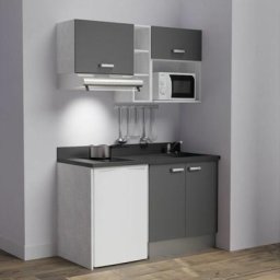 Kitchenette K13L - 140 cm - emplacements frigo, hotte et micro-ondesGrisNeroévier à droite