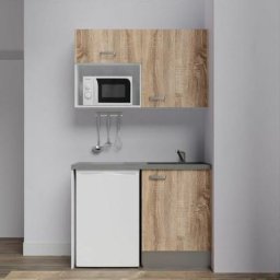 Kitchenette K07L-PT - 120 cm avec plan de travail et évier, emplacements frigo et micro-ondesFaçade