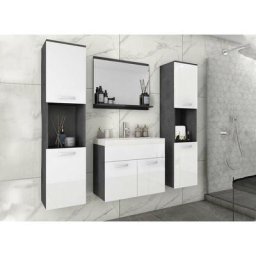Deco In Paris - Ensemble meubles salle de bain suspendu xl - Gris foncé et blanc harmony - blanc