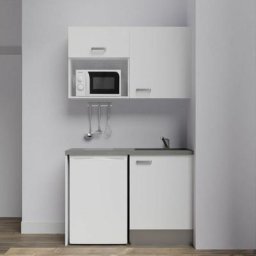 Kitchenette K07L-PT - 120 cm avec plan de travail et évier, emplacements frigo et micro-ondesFaçade