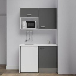 Kitchenette K07L-PT - 120 cm avec plan de travail et évier, emplacements frigo et micro-ondesFaçade