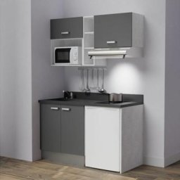 Kitchenette K13L - 140 cm - emplacements frigo, hotte et micro-ondesGrisNeroévier à gauche