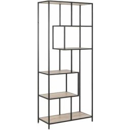 Toilinux - Bibliothèque 5 étagères asymétriques en mdf et métal - Longueur 77 Largeur 35 Hauteur