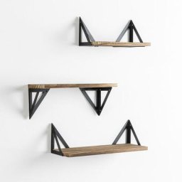 Vs Venta-stock - Set de 3 étagères murales Ceci métal noir et bois de paulownia - Marron
