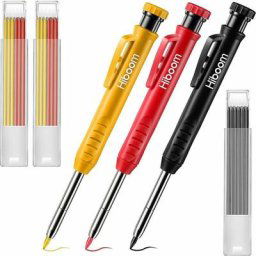 Tumalagia - Lot de 3 crayons de charpentier solides avec 21 mines, crayon mécanique à long bec et