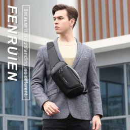 Fenruien-Sac à bandoulière étanche pour homme chargement USB sacs de poitrine Messenger adapté