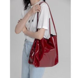 Sacs à Main en Cuir Verni Souple de Grande Capacité pour Femme Sacoche de Shopping Rétro Mode