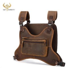 ELIN-Sac de Poitrine en Cuir de Cheval pour Homme Streetwear Rétro de Styliste Hip-Hop à Deux