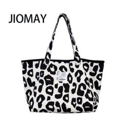 JIOMAY-Sac fourre-tout en toile pour femme sac à main décontracté imprimé léopard mignon petit et