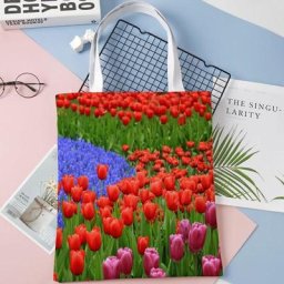 Sac à main en toile à fleurs de tulipes 30x35cm sac à bandoulière Harajuku pour femmes grande