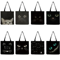 Sac à main de voyage pour femmes fourre-tout de grande capacité imprimé chat noir écologique