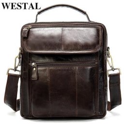 WESTAL – sac à bandoulière en cuir véritable pour hommes sac Vintage à rabat avec fermeture éclair