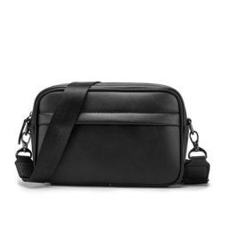 Sac à Main en Cuir Noir Solide pour Homme Mini Sacoche Carrée Décontractée à Fermeture Éclair de
