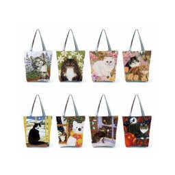 Fourre-tout imprimé chat et fleur pour femme grand sac à provisions pliable sac de rangement