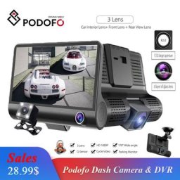 Podofo – caméra de tableau de bord 4.0 pouces double objectif DVR 3 enregistreur vidéo