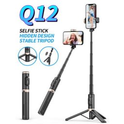 Q12 – trépied sans fil Bluetooth renforcé bâton de Selfie en alliage d'aluminium tige réglable