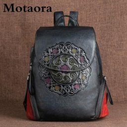 MOTAORA – sac à dos rétro en cuir véritable pour femmes Vintage gaufré fait à la main Style