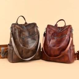 Sac à dos Vintage en cuir PU pour femmes Style Preppy décontracté Simple couleur unie grande
