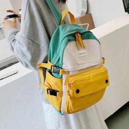 Sac à dos à panneaux Harajuku pour femme sac d'école en toile pour fille sac à dos de voyage