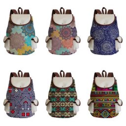 Sac à Dos en Lin à Imprimé Floral de Mandala pour Étudiant Sacoche Portable de Grande Capacité pour
