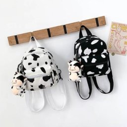 Mini sac de jour en toile avec pendentif en peluche sac à dos imprimé vache pour femmes filles