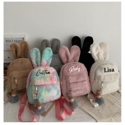 Mini Sac à Dos en Peluche avec Nom Personnalisé pour Femme Mignon Kawaii Oreille de Lapin en