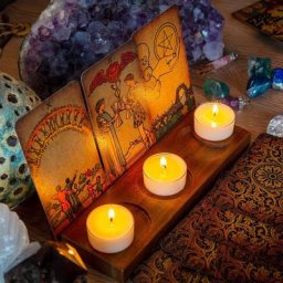 Support en bois Triple lune Tarot en bois présentoir de bougies fournitures d'autel pour la