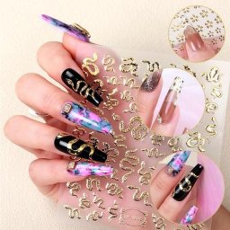 Autocollants holographiques 3D dorés pour nail art accessoires de manucure motif cœur serpent